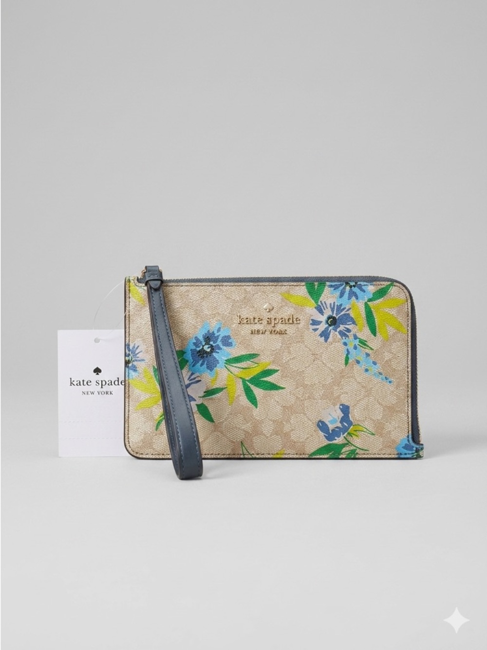 kate spade Floral Zip Wristlet - Blue, Beige, Green